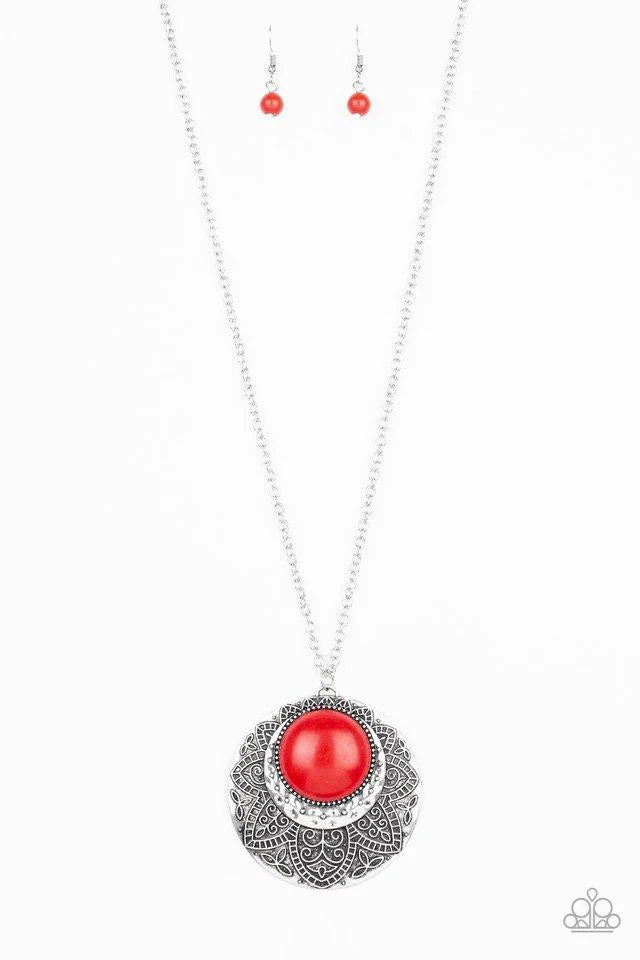 Paparazzi Necklace ~ Medallion Meadow - Red